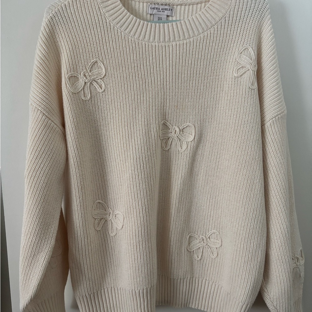 Laura Ashley Ivory Sweater with Bow Accents